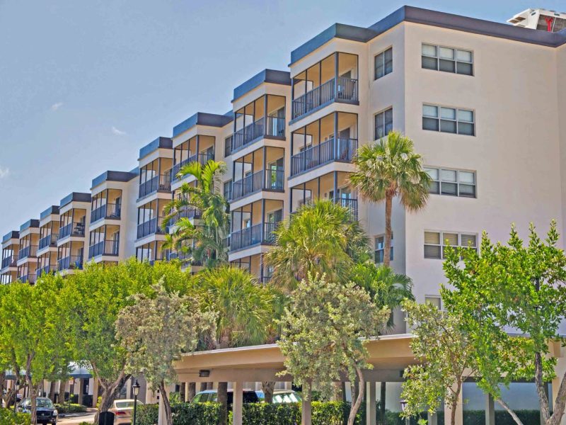 This image shows an expansive view of the tall establishments of TGM Oceana in Boca Raton, Florida.
